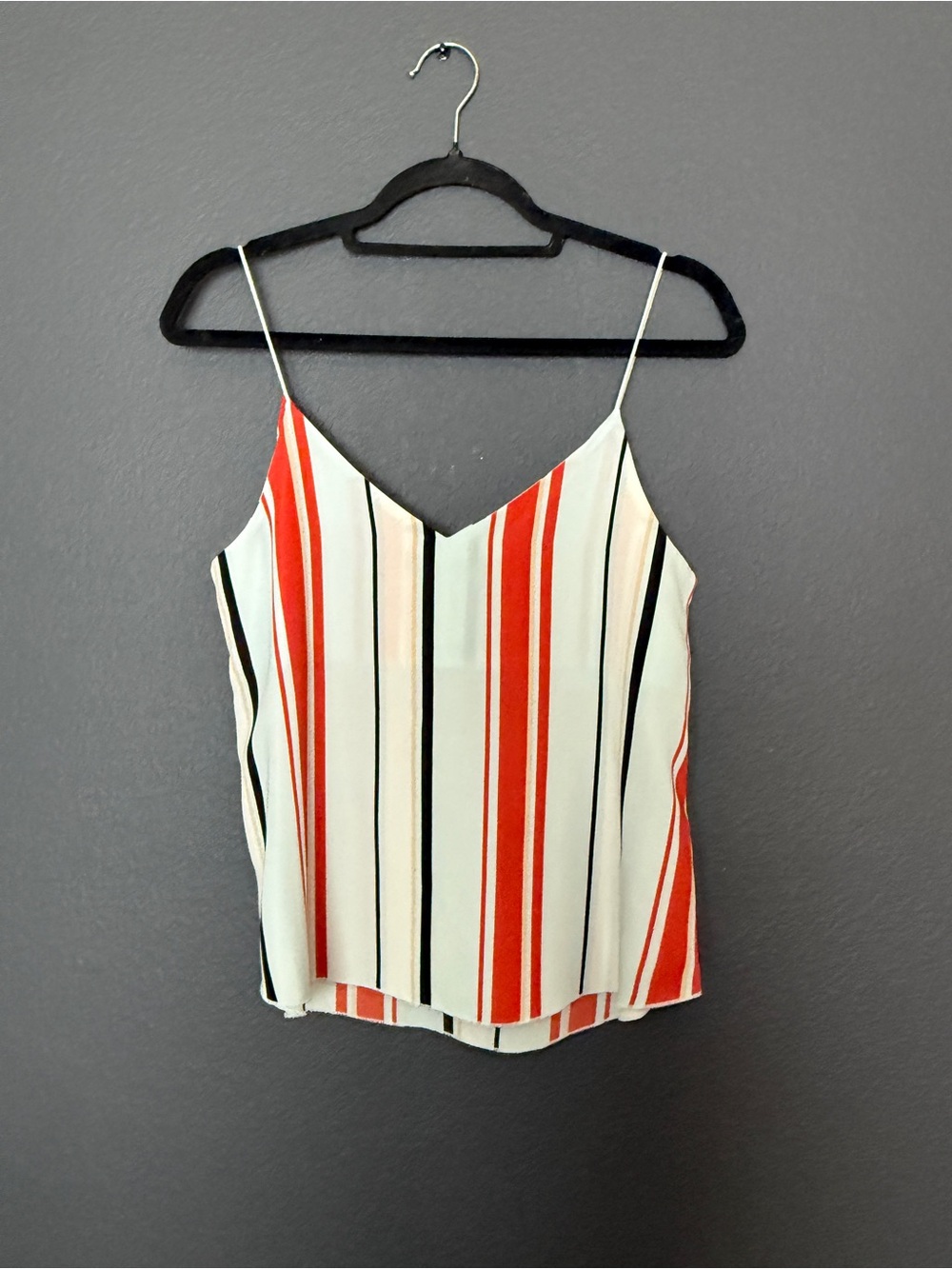 Forever 21 White Striped V-Neck Cami with Red & Black Stripes